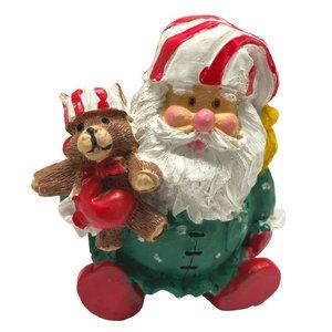 Sleepy Santa Claus with Teddy Bear Resin Figurine 3" Christmas Home Decor